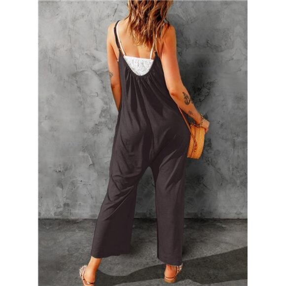 Women's Loose Sleeveless Jumpsuit – Adjustable Spaghetti Straps - Picture 5 of 7